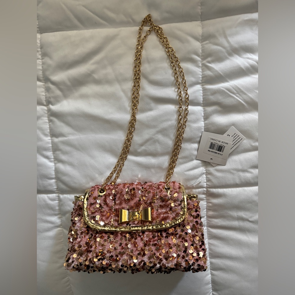 Olivia Miller Pink and Gold Sequin Shoulder Bag - Picture 4 of 5